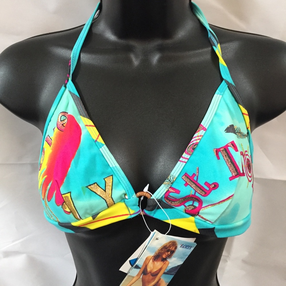 LORIN SIZE 40 BIKINI TOP TEAL I LOVE ST TROPEZ